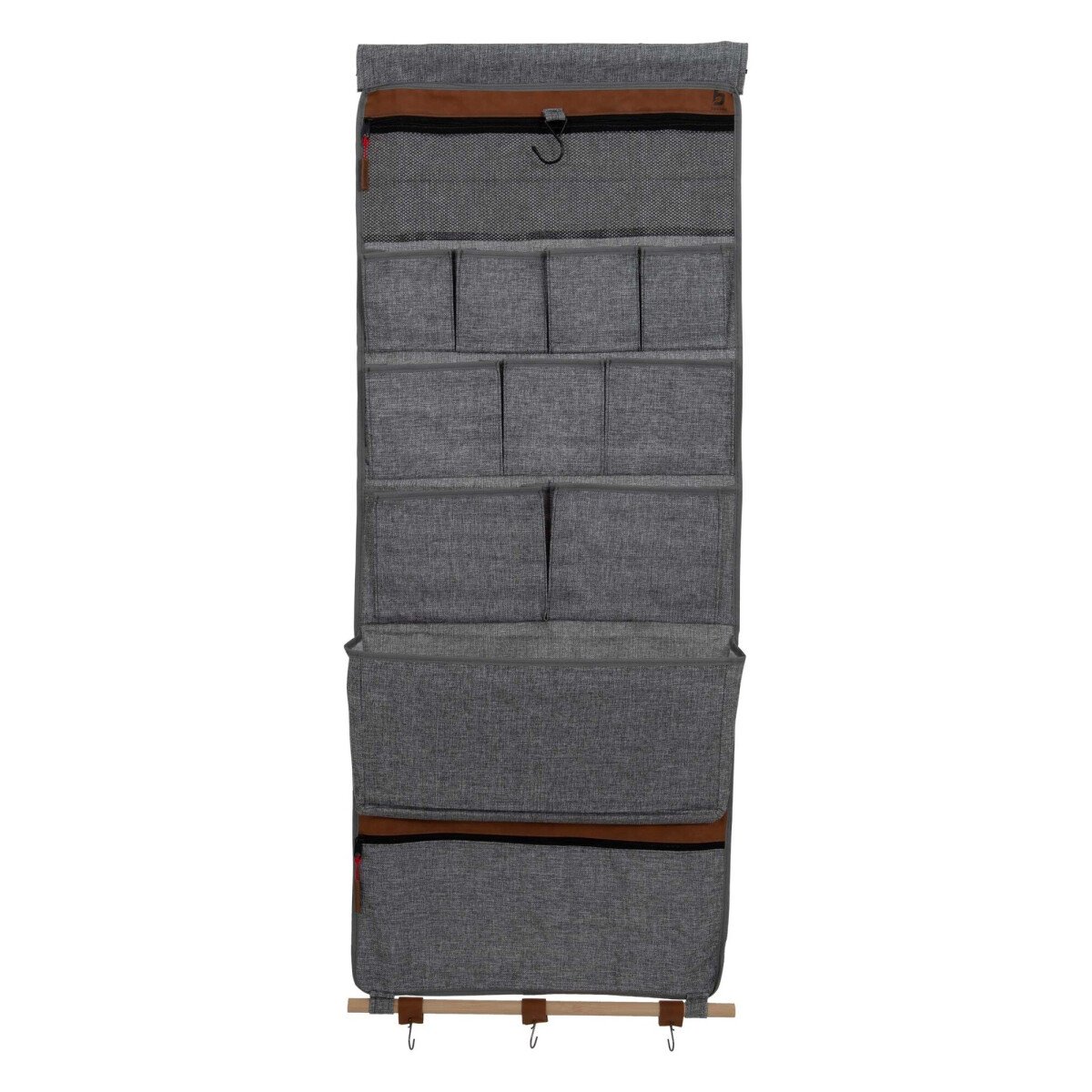 Organisateur Mural Bo-Camp – 14 Compartiments, Miroir, Tissu Oxford 600D, 48x123 Cm, Anthracite, Pour Tente/Caravane