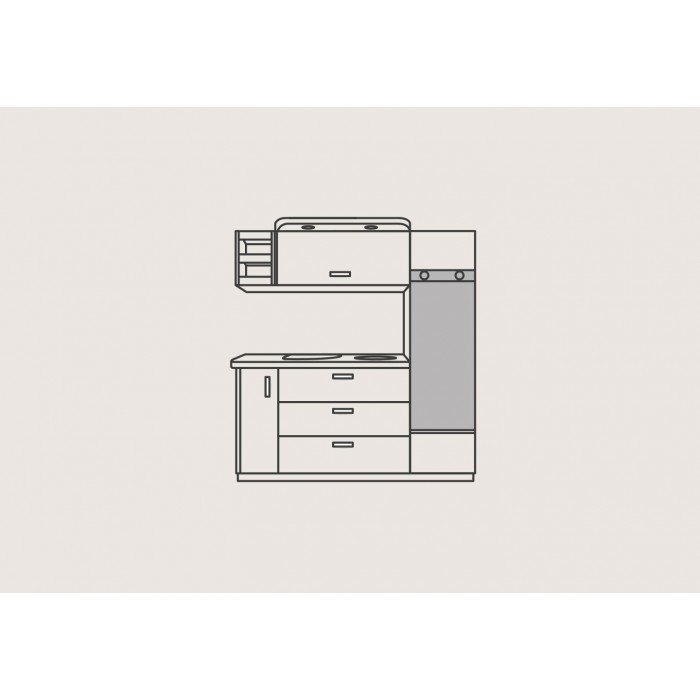 Tekening van het ruime keukenblok in de Weinsberg CaraOne 550 QDK-indeling. afbeelding