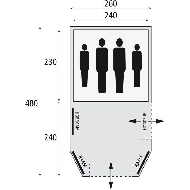bardani mustang 260 rstc tunneltent plattegrond afbeelding