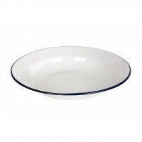 Bord - Emaille - ﾯ 24 cm - Wit/Blauw afbeelding