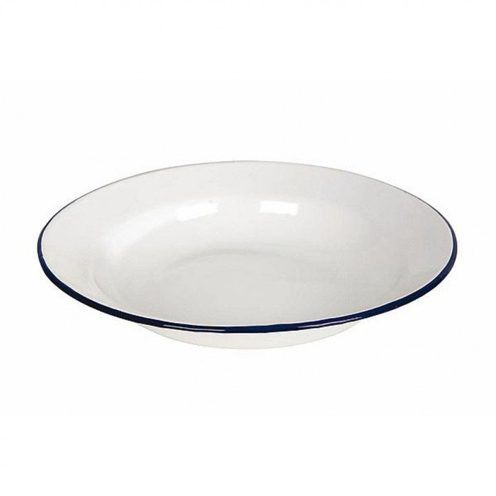 Bord - Emaille - ﾯ 24 cm - Wit/Blauw afbeelding