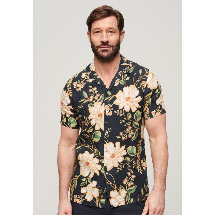 Open Collar Print Linen Shirt afbeelding