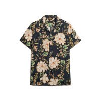 Open Collar Print Linen Shirt afbeelding