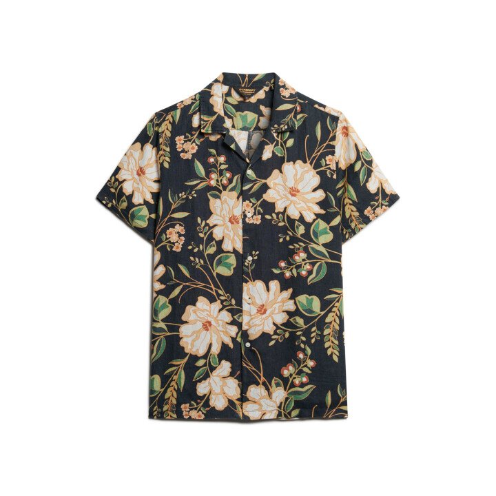 Open Collar Print Linen Shirt afbeelding