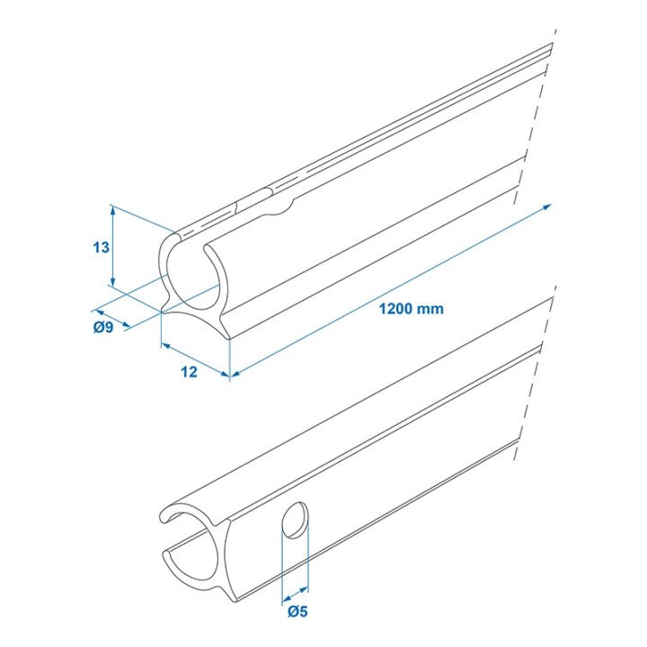 Tentrail 90° Ø9mm x 1.2cm afbeelding