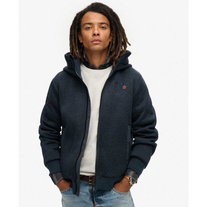 Hooded Bonded Knit Bomber Jacket afbeelding