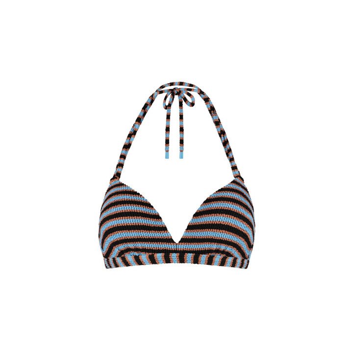 Blue Ribbed Stripe Padded Top afbeelding